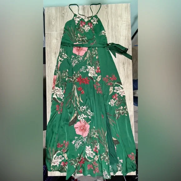 Lulu's Still the One Emerald Green Floral Print Satin Maxi Dress - Picture 8 of 16